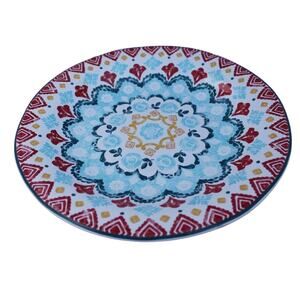 222 Fifth Tavira Blue 11" Geometric Floral, Leaves, Diamonds 4pc, Dinner Plate